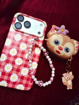 Pink Daisy check pattern Chain Case