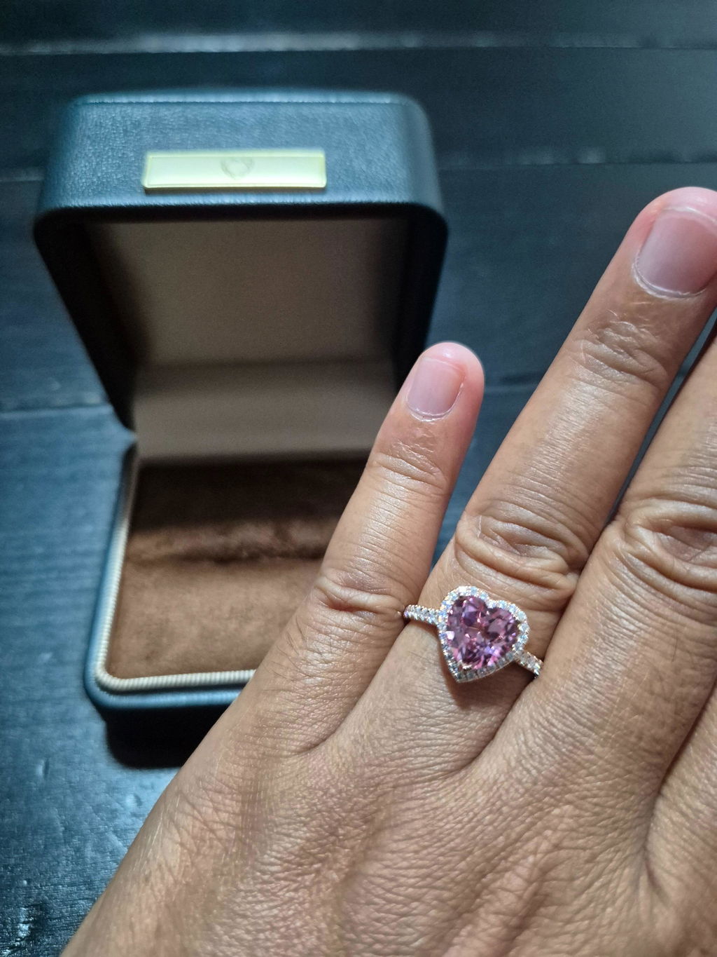 Solid Gold Heart Cut Lab Pink Sapphire Engagement Ring