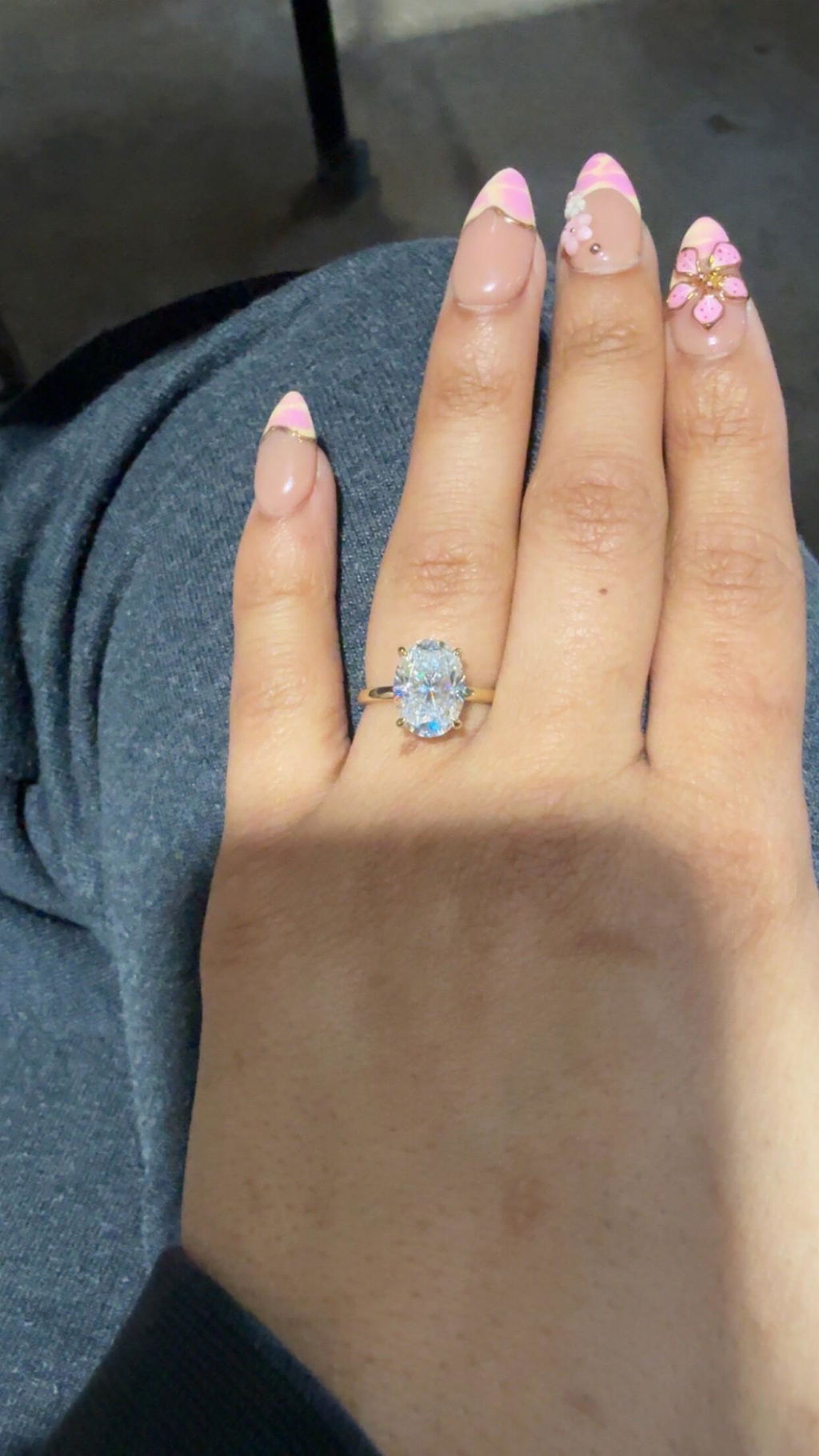 Solid Gold Hidden Halo Oval Cut Moissanite Engagement Ring