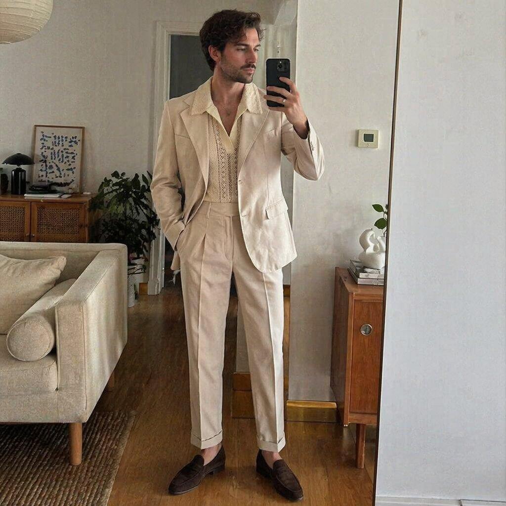Ceehuteey Linen Classic Notch Lapel Leisure suit(Blazer+Pants)