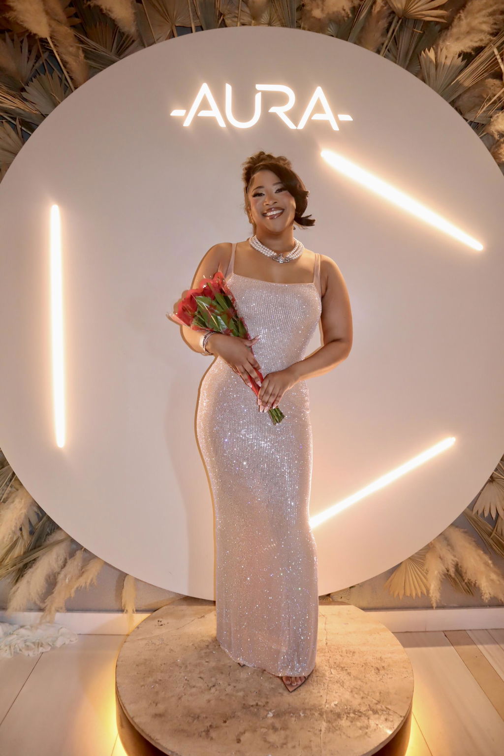 JADA Rhinestone Embelished Open-Back Maxi Dress