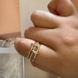 Three Connector Blue CZ Band Ring