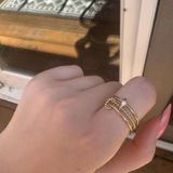Three Connector Blue CZ Band Ring
