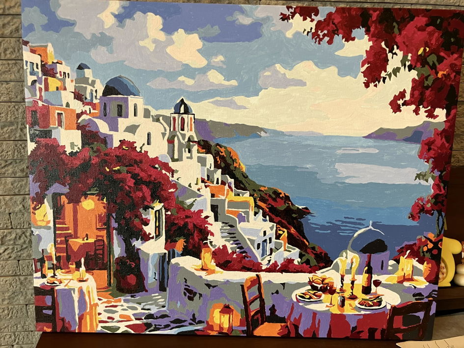 油彩 サントリニ島　約63x53cm サントリーニ島 – 数字で塗り絵 – Cheerful painting®（JP）