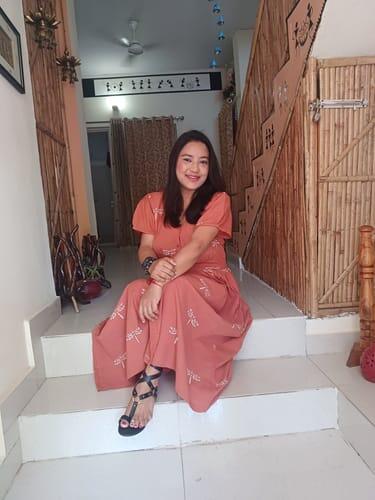 Rust Dragonfly Block Printed Cotton Dress-Mon
