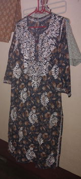 Sana Pure Mulmul Chikankari Handwork Kurti - Dark Blue  Colour