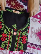 Sabah Rayon Handwork Chikankari Kurti Set - Red Colour