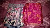 998002 Beautiful Pure Chinon Silk Traditional Flower Print Saree with Zari Weaving Border