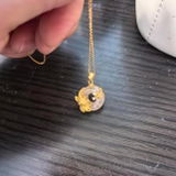 Gold Plated Silver Blessing Lotus Chalcedony Ping An Buckle Necklace