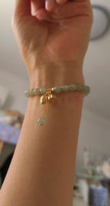 Gold Plated Silver Two Lotus and Pod Green Hetain Jade Beaded Bracelet