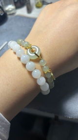 Gold Plated Silver Hetian Jade Ping An Buckle Bead Bracelet