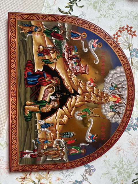The Birth of Jesus Christ - Wooden Icon with Gold Background and High-Quality Print (Lithography)