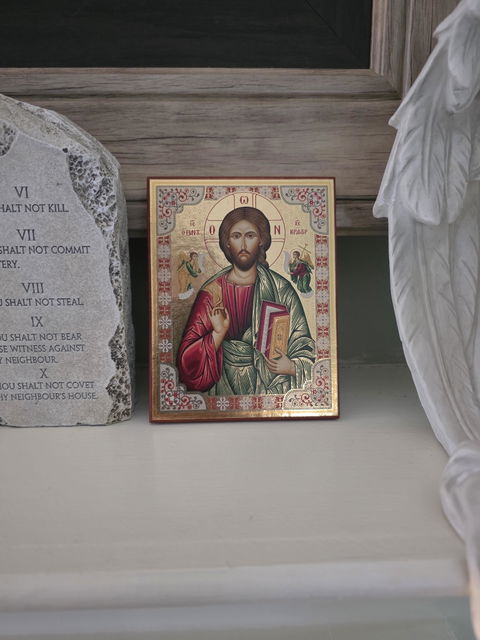 Jesus Christ Pantocrator - Wooden Icon with Gold Background and High-Quality Print (Lithography) - Mount Athos