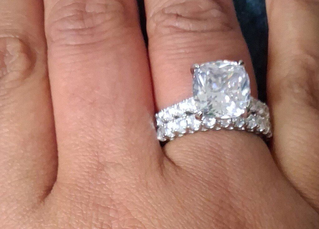 925 Sterling Silver Large Cushion Set Vintage Ring Set