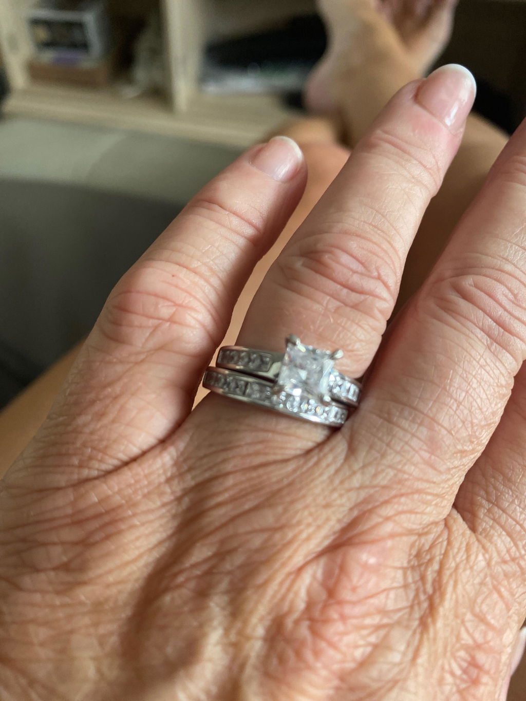 925 Sterling Silver Bridal Set Cz Princess Cut Rings 