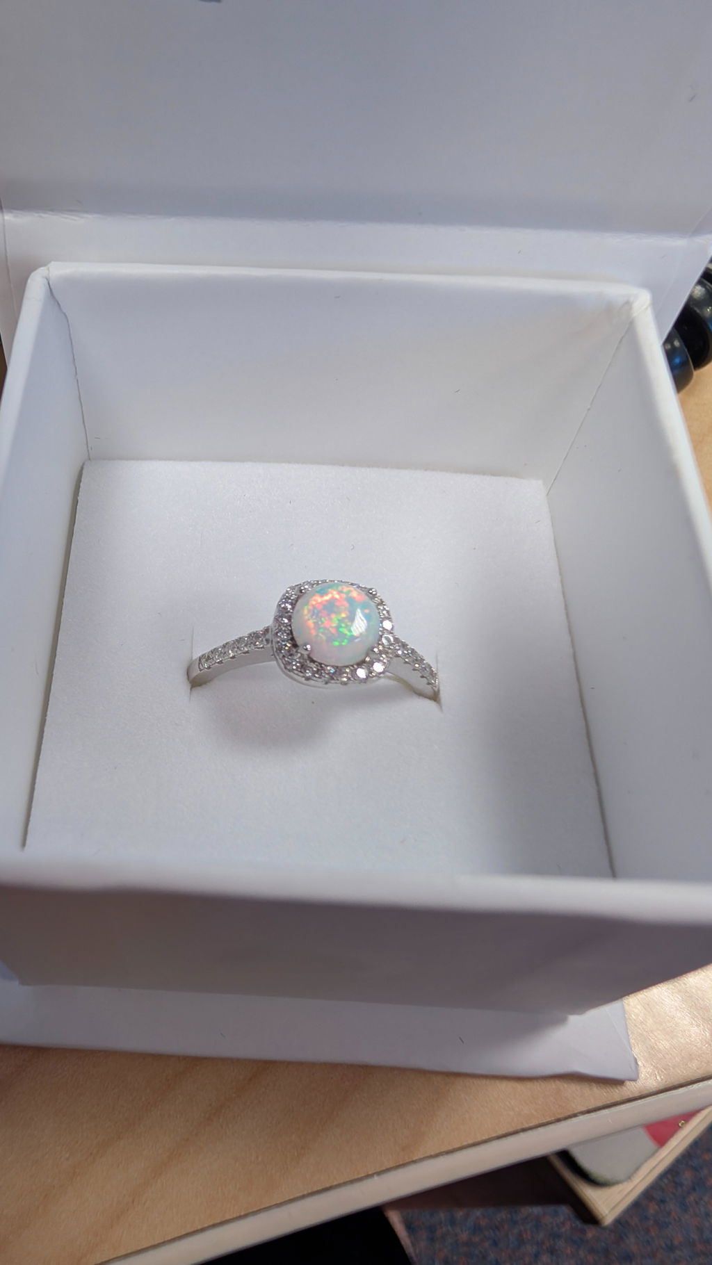 925 Sterling Silver Opal Cz Halo Ring
