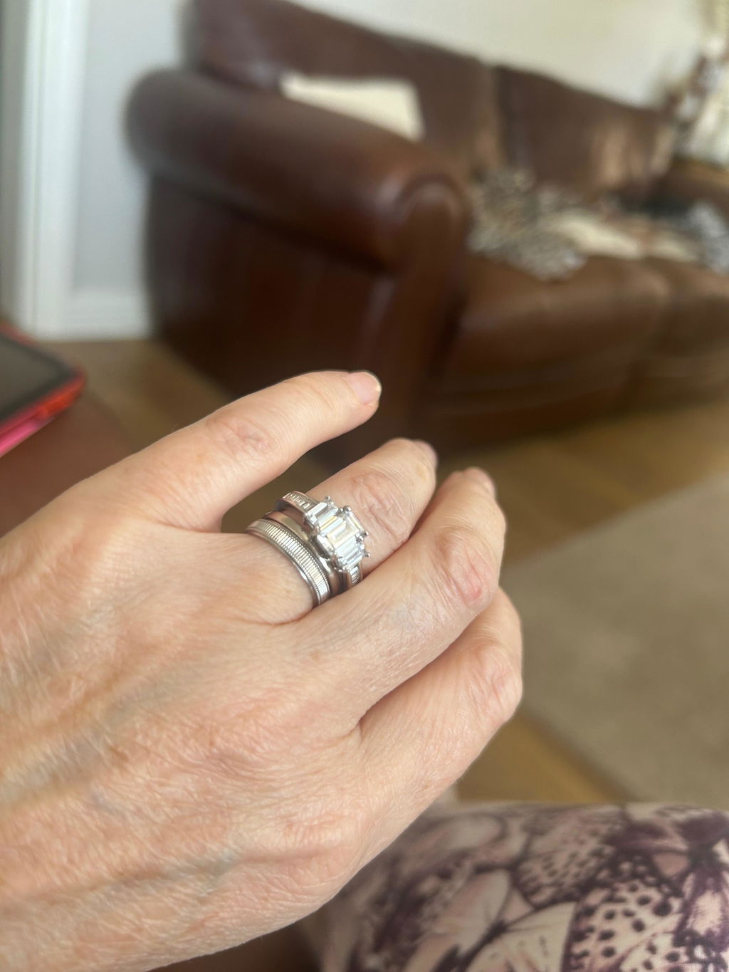 925 Sterling Silver Trilogy with Baguettes Cz & on Shoulder Ring
