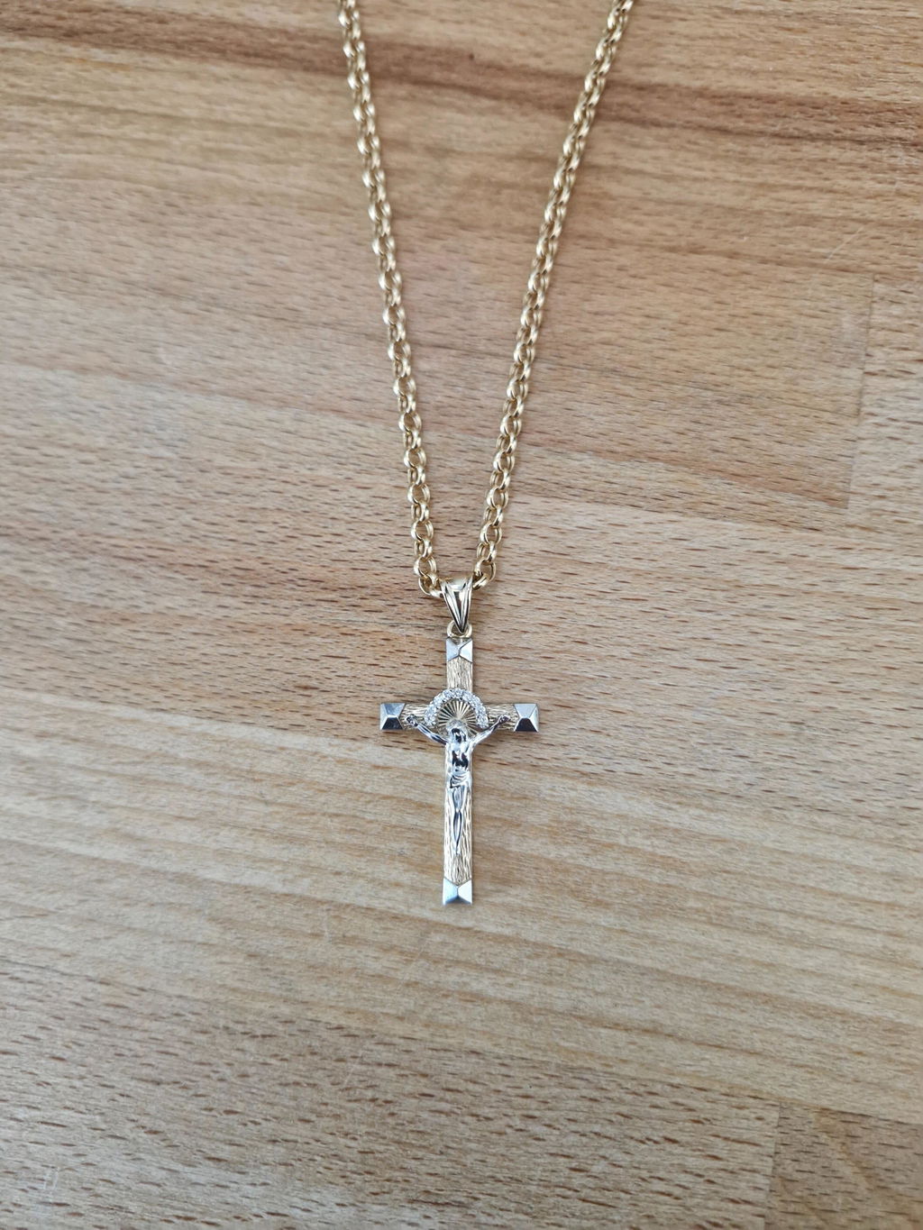9ct Yellow & White Gold Crucifix With Cubic Zirconia's