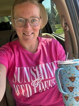 Sunshine & Iced Coffee Summer Pink Graphic Tee – Women’s Comfort Top