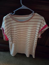 Silky Khaki Stripe Colorblock Tee – Modest Summer Top