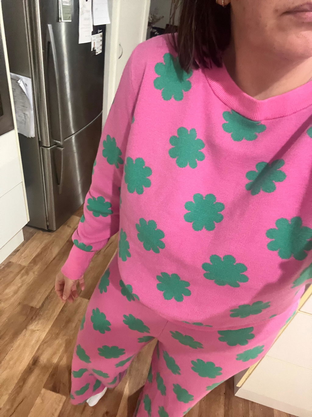 Pink & Green Flower Knit Set