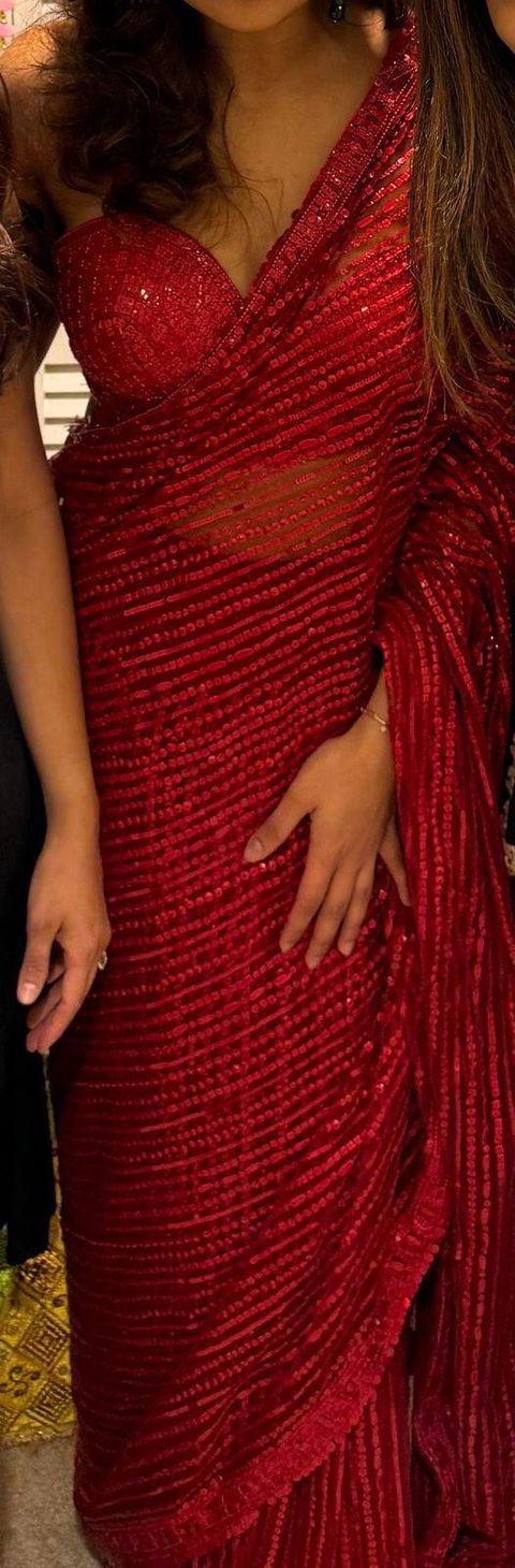 Rent Seema Gujral Red Sequin Net Saree Set