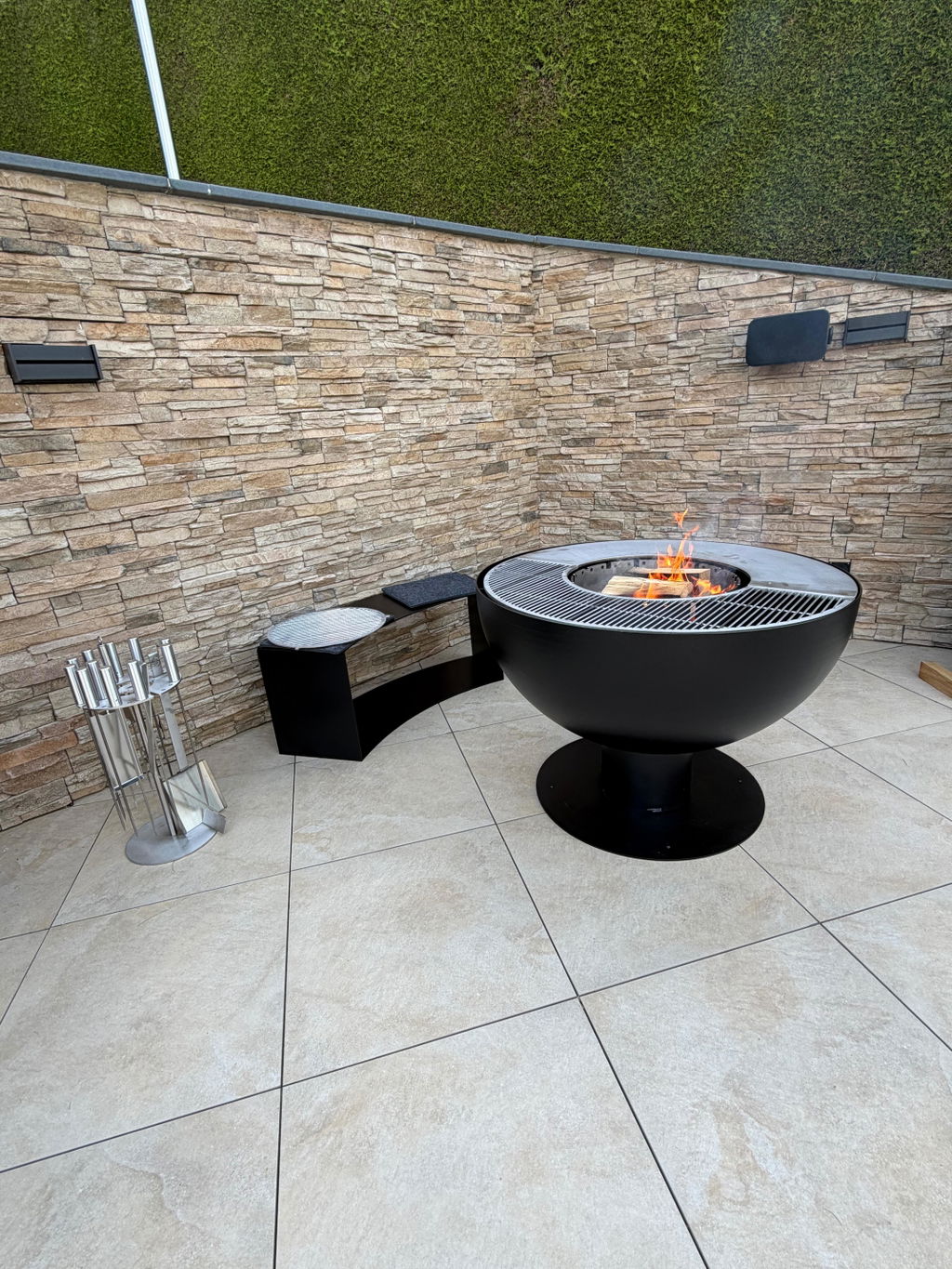 Fire bowl with grill ring, height-adjustable 100, stainless steel black