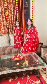 Fuchsia Pink and Golden Brocade Lehenga Choli Mom and Daughter Twin Set