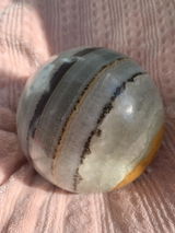Large 5LB Onyx Sphere with Blue Banding - Comes with Stand