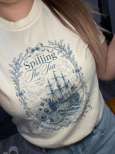 Blue Toile Spilling The Tea Since 1773 Shirt, Vintage Patriotic Tee, America 250th Anniversary Shirt, Boston Tea Party Tee