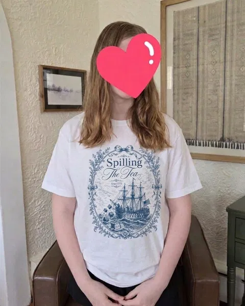 Blue Toile Spilling The Tea Since 1773 Shirt, Vintage Patriotic Tee, America 250th Anniversary Shirt, Boston Tea Party Tee