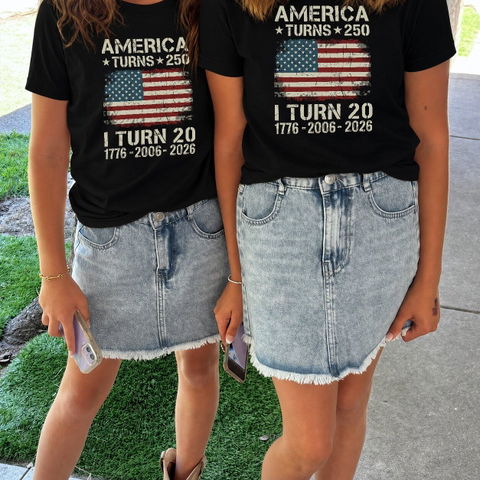 American Turns 250 I Turn 50 - Personalized T-Shirt, Birthday Patriotic USA 1776-2026 Shirt, 50th Milestone Birthday Gift For Men & Women
