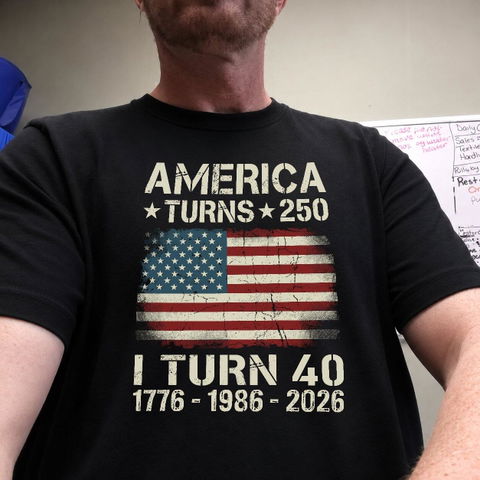 American Turns 250 I Turn 50 - Personalized T-Shirt, Birthday Patriotic USA 1776-2026 Shirt, 50th Milestone Birthday Gift For Men & Women