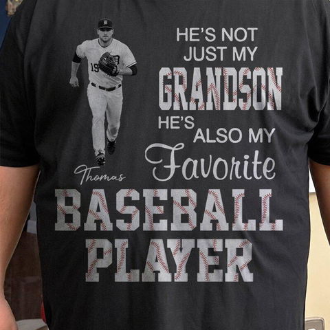 Favorite Baseball Player Grandson - Personalized T-Shirt, Custom Photo Baseball T-Shirt, Proud Grandma Gift, Baseball Fan Gift