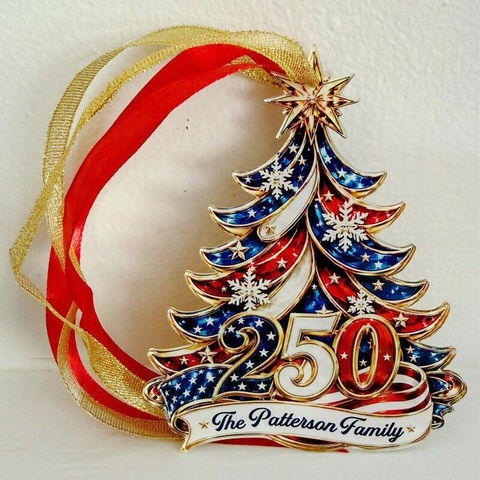 Ornament Patriotic Christmas Tree 250 - Personalized Acrylic Ornament, Custom Family Name America 250th Anniversary Christmas Gift, USA 1776-2026 Keepsake