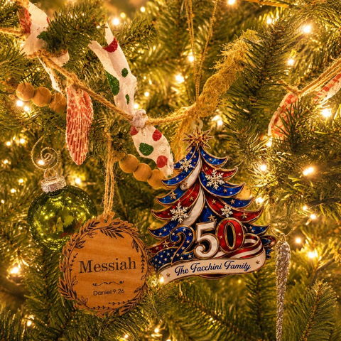 Ornament Patriotic Christmas Tree 250 - Personalized Acrylic Ornament, Custom Family Name America 250th Anniversary Christmas Gift, USA 1776-2026 Keepsake