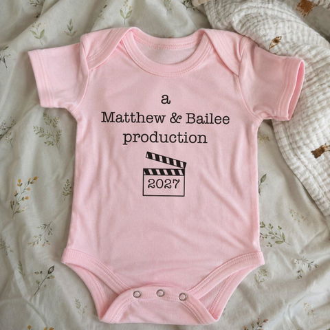 A Mom & Dad Production - Personalized Baby Onesie, Gift For Parents, Baby Onesie With Custom Parents’ Name