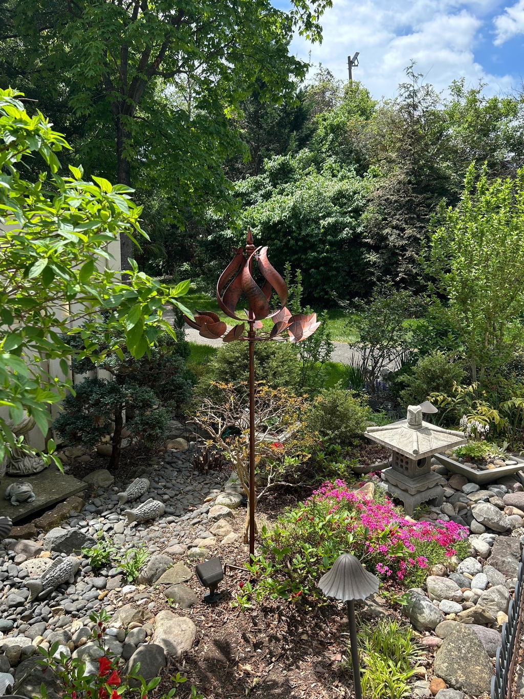Copper Tulip Flower Wind Spinner, Large Metal Garden Sculptures