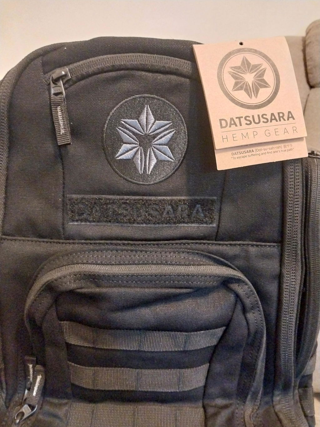 datsusara backpack mini Hemp Pro Gear Bag Black 5cm) Front lower zip pocket with mesh divider 9H x 9W x 1D (23x23x3cm) Back plate unzips to padded laptop storage area 15H x 9 Not your average backpack!, Built