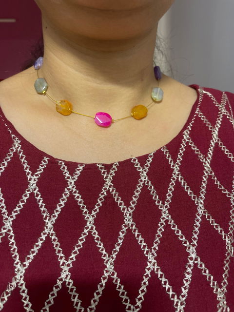Multicolour crackeled bead - Natural stone invisible chain