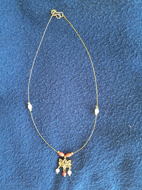 Coral and pearl lotus pendant invisible chain