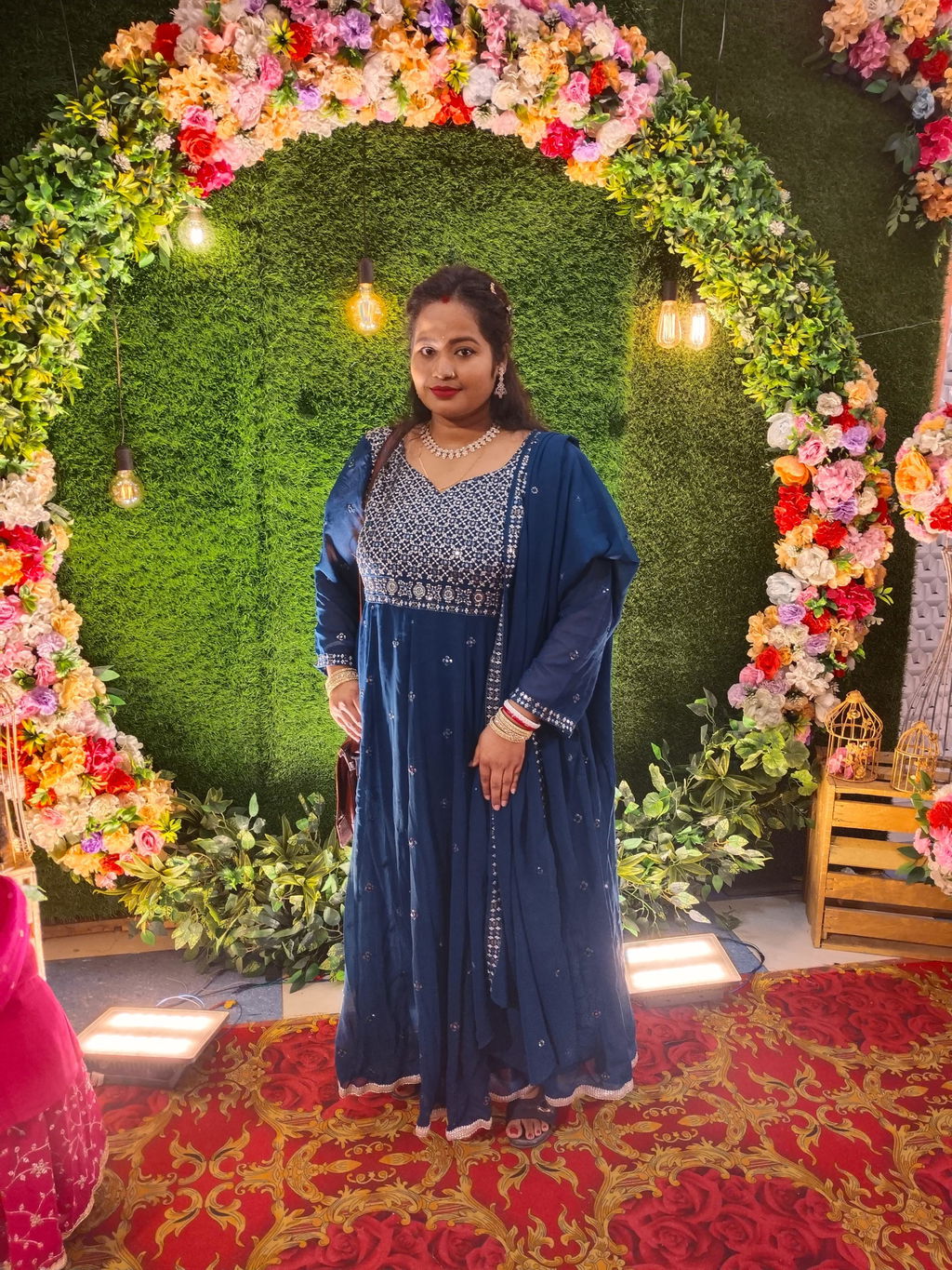 Plus Size Mehr Jaal Mirror Embroidered Teal Blue Anarkali with Dupatta