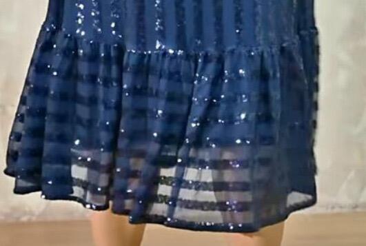 Midnight Navy Sequin Striped Lycra Dress with Flowy Ruffle Hem