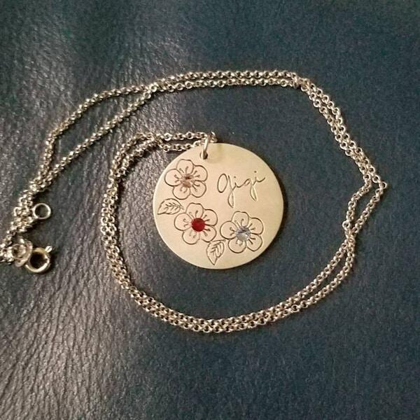 Personalized Birthstone and Birth Flowers Necklace with Name