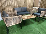 Outdoor Rope 4-Piece Patio Sofa Set with Glass Top Table (Beige & Dark Grey)