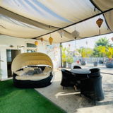 Outdoor All-Weather Wicker Patio Daybed with Retractable Canopy