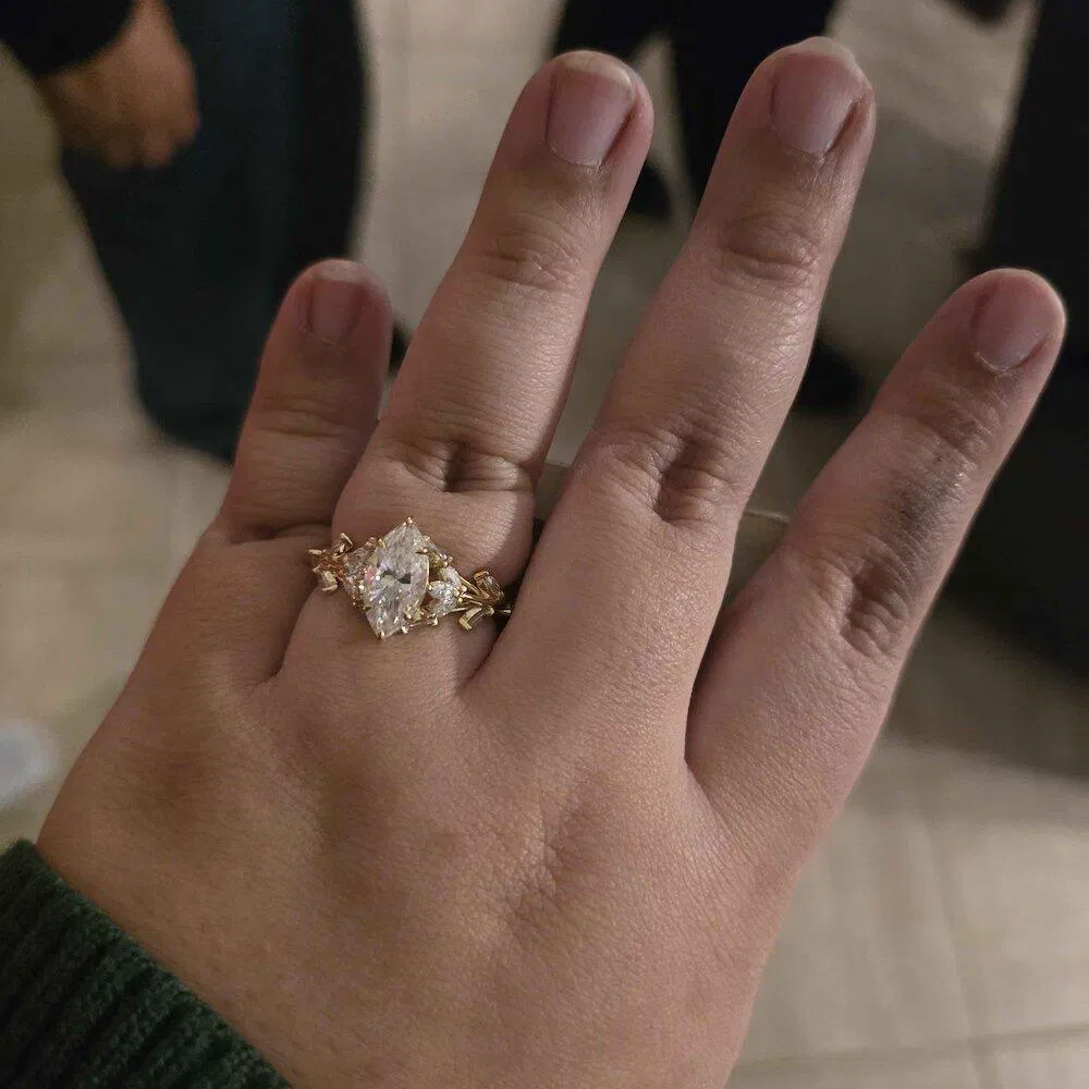 2 CT Marquise Cut Lab Grown Diamond Engagement Ring Vintage Leaf Vine
