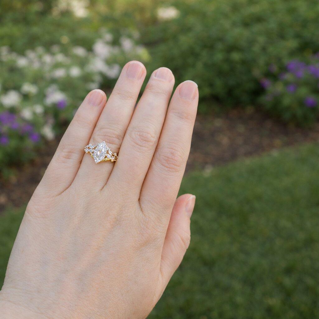 2 CT Marquise Cut Lab Grown Diamond Engagement Ring Vintage Leaf Vine