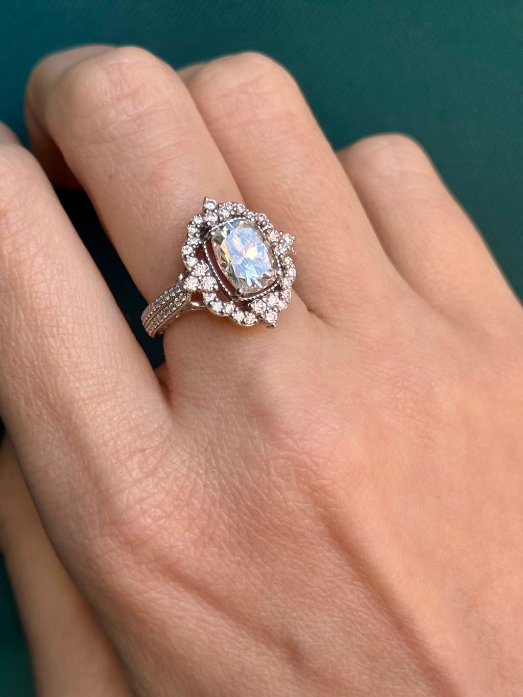Moissanite Cushion Cut Art Deco Engagement Ring