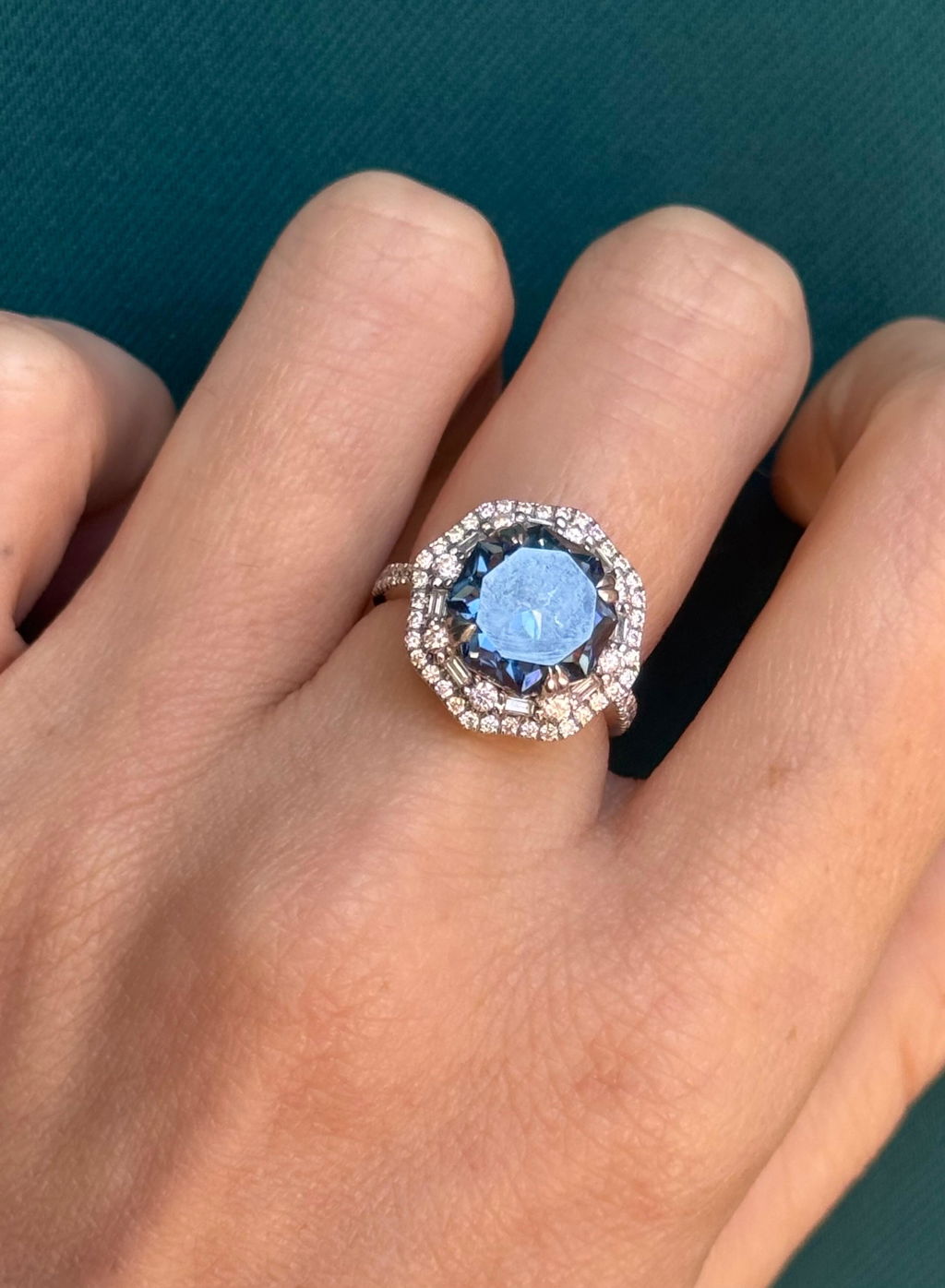 Royal Blue Octa Cut Affordable Moissanite Engagement Rings